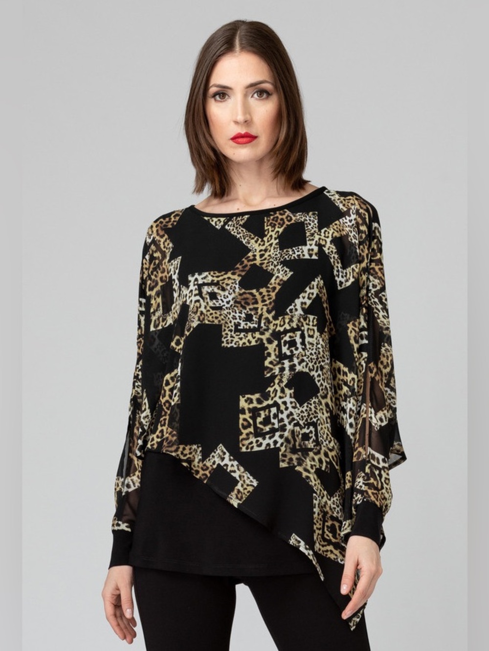 Joseph Ribkoff Blouse Style 193571 Long Semi Sheer Sleeves Animal Print